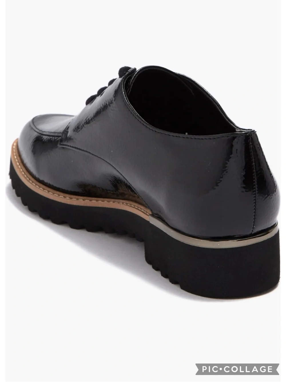 Franco Sarto Charles Black Patent Derby Lug Sole Shoe 11 Preppy Quiet Luxury